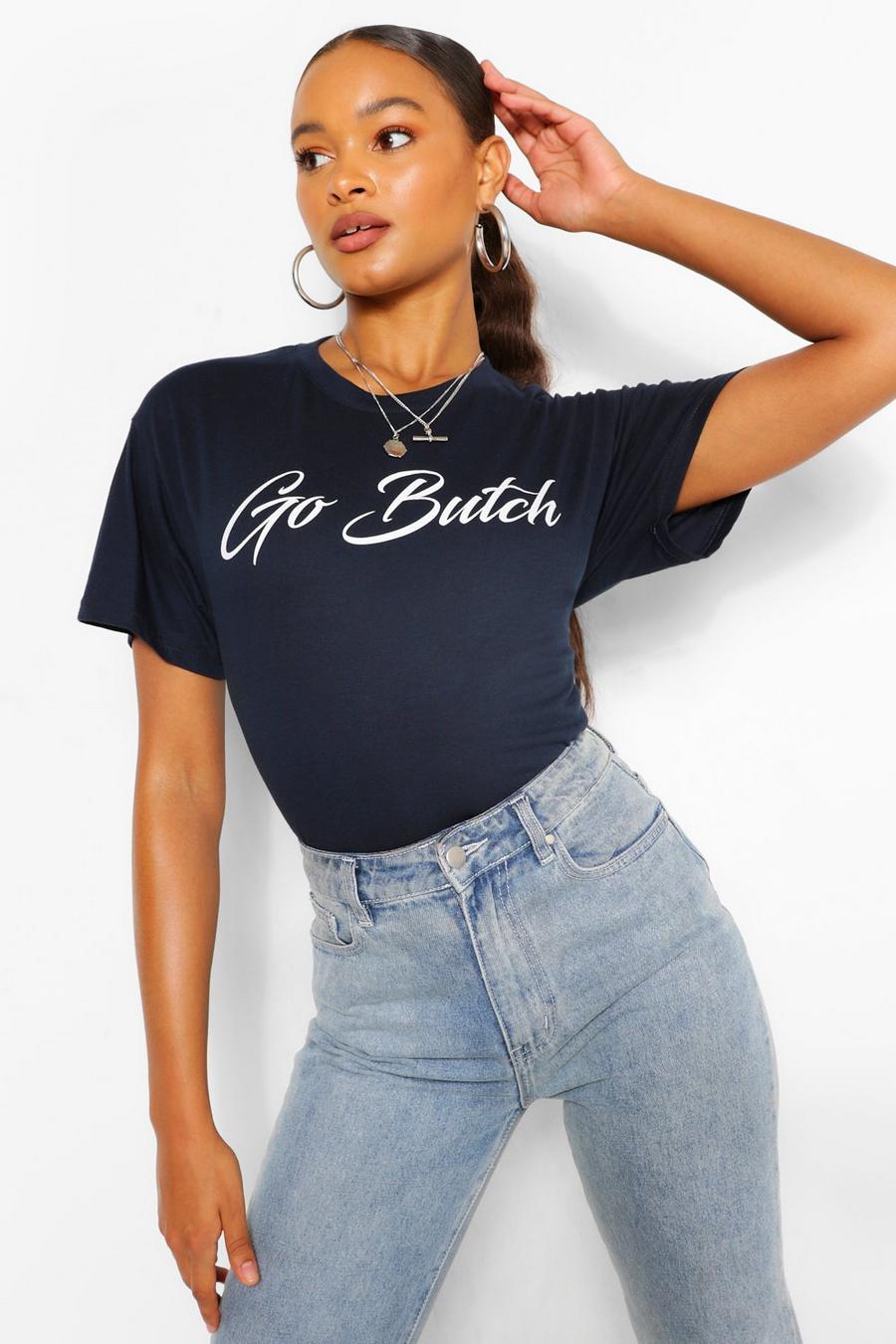 "Go Butch" T-shirt med slogan image number 1