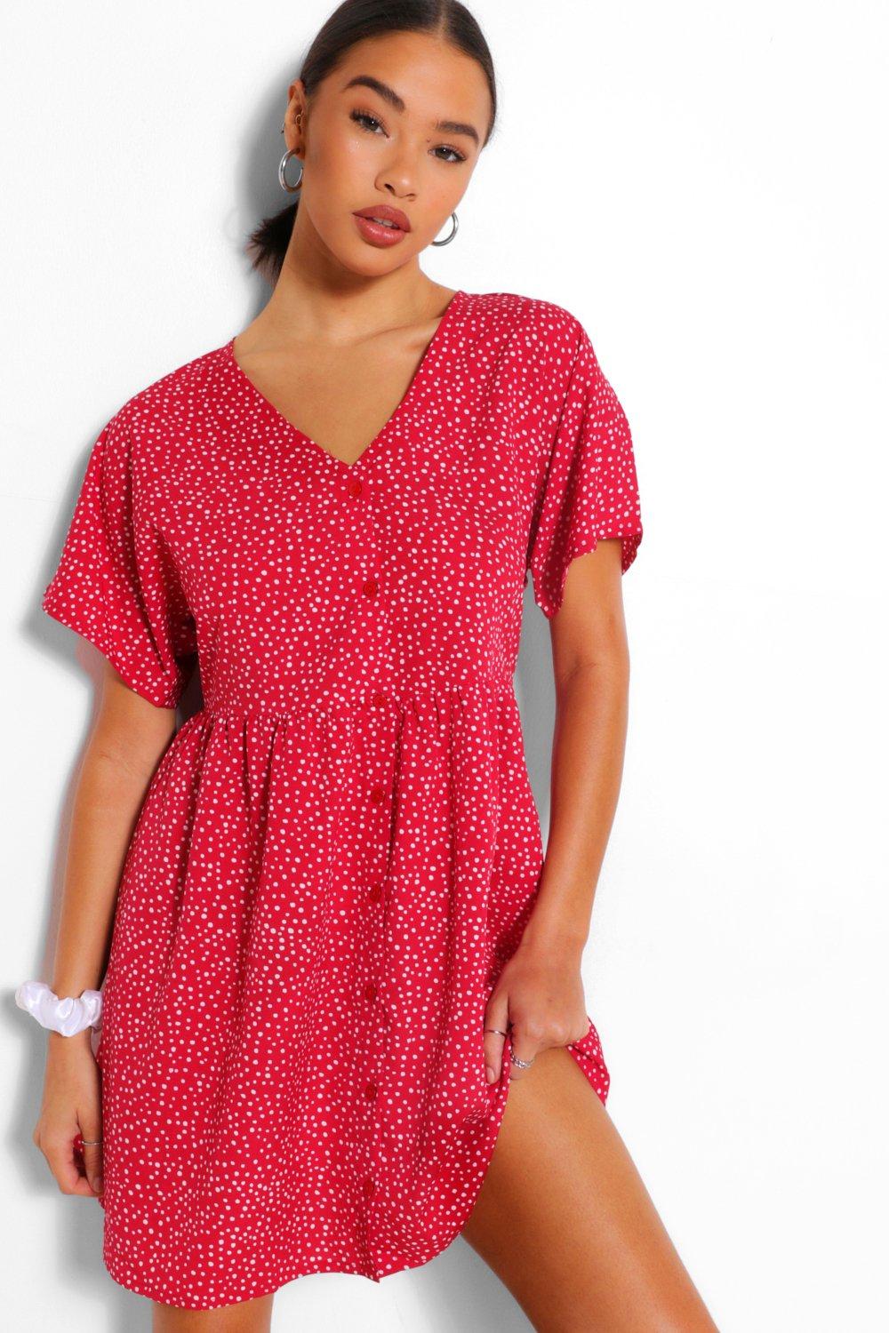 boohoo red spotty dress