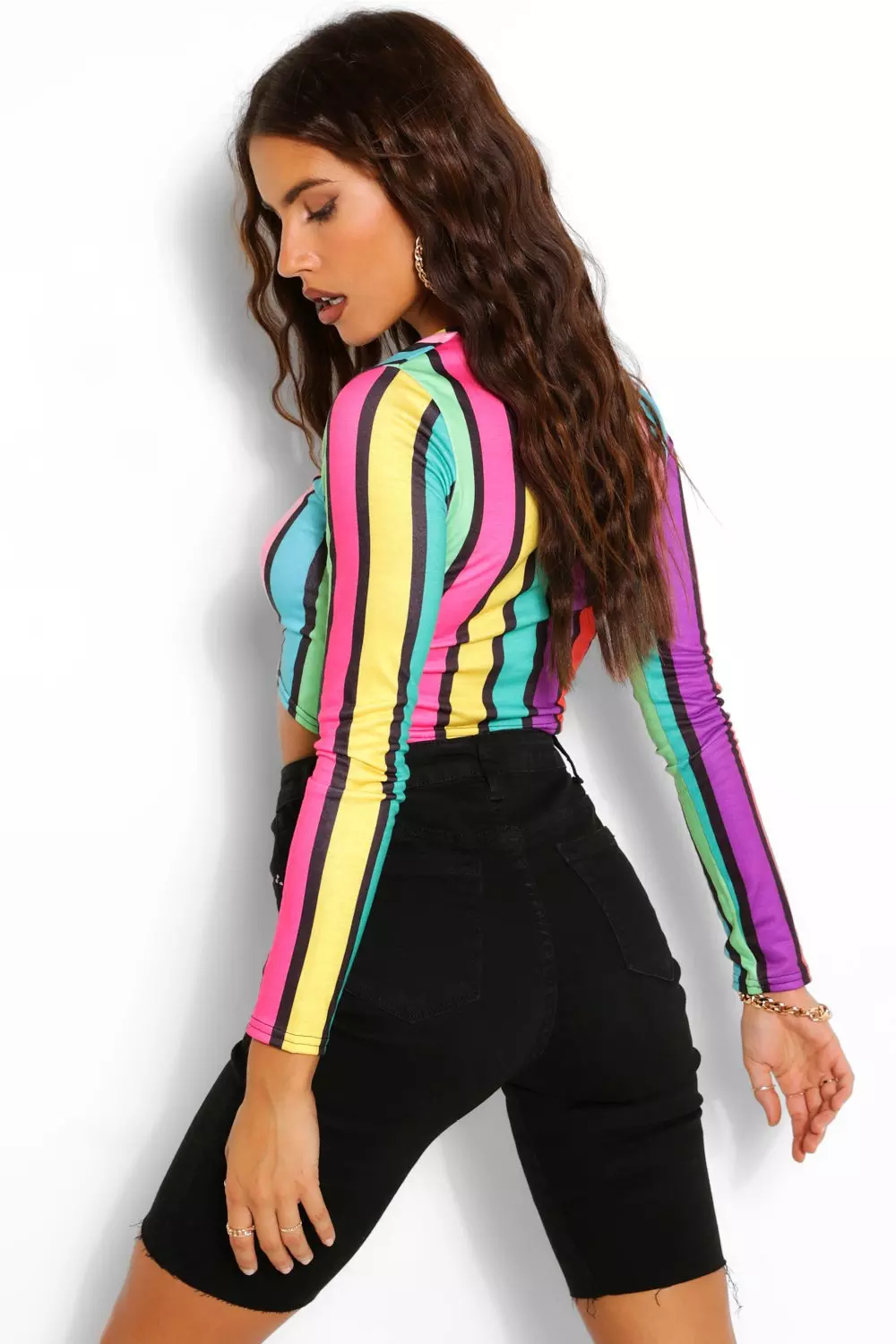 rainbow long sleeve crop top