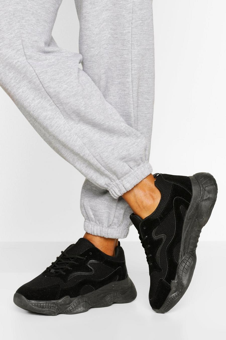 Black Wide Fit Chunky Sole Sneakers image number 1
