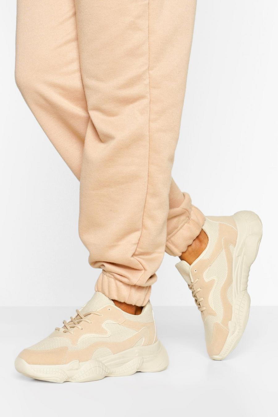 חול beige נעלי ספורט עם סוליה עבה לרגל רחבה image number 1