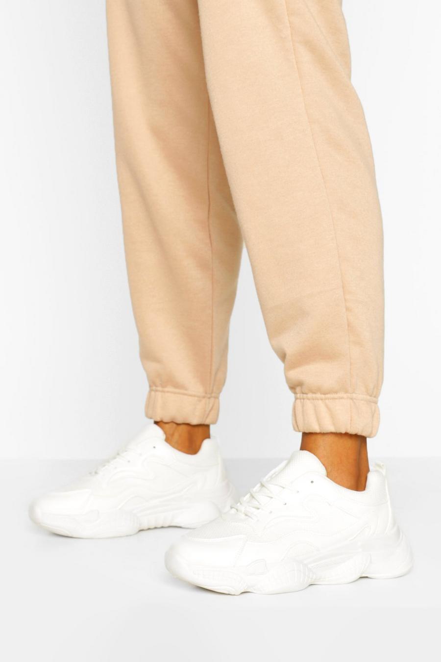 Breite Passform Sneaker mit klobiger Sohle, Weiß blanc