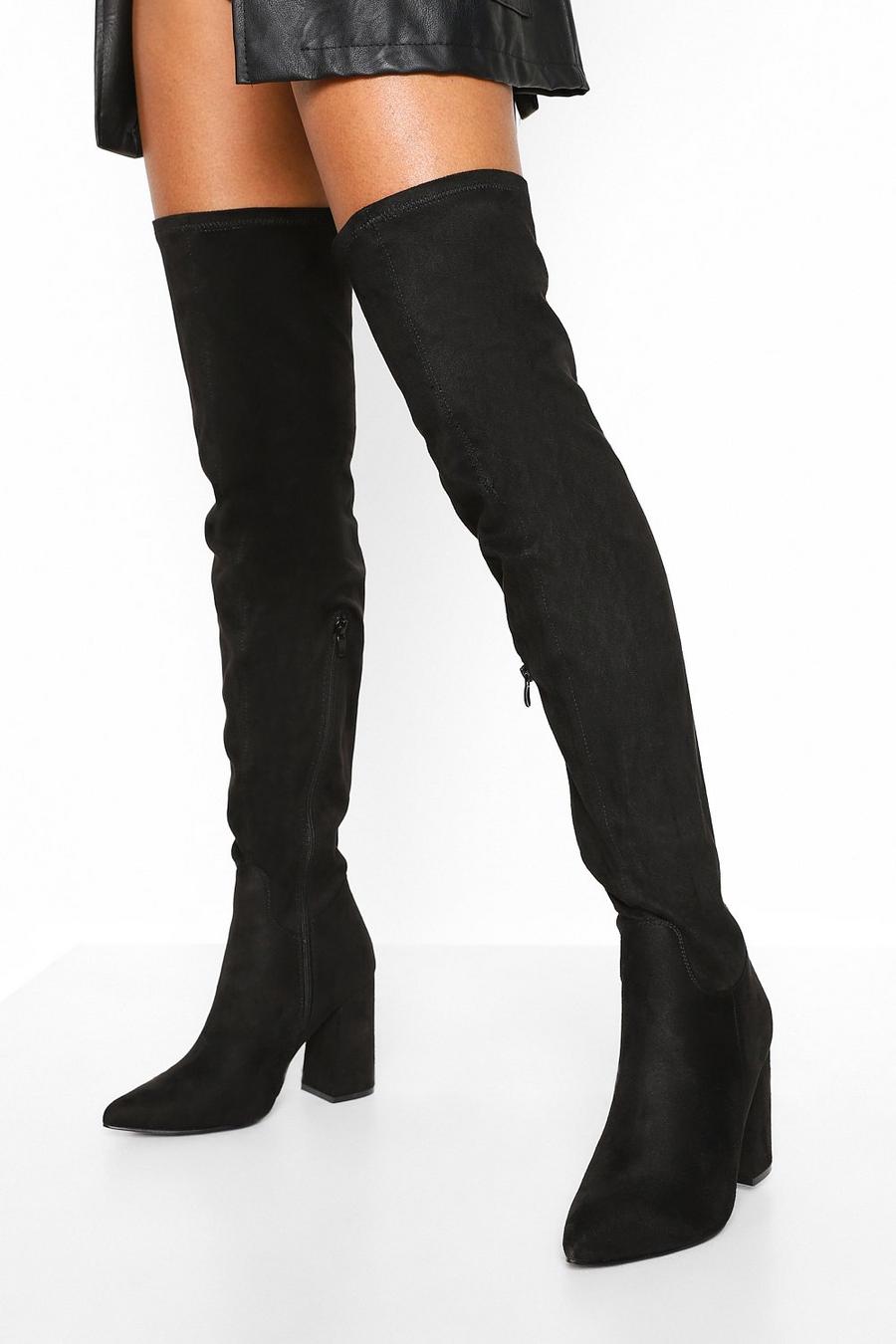 Overknee-Stiefel mit Blockabsatz und breiter Passform, Schwarz image number 1