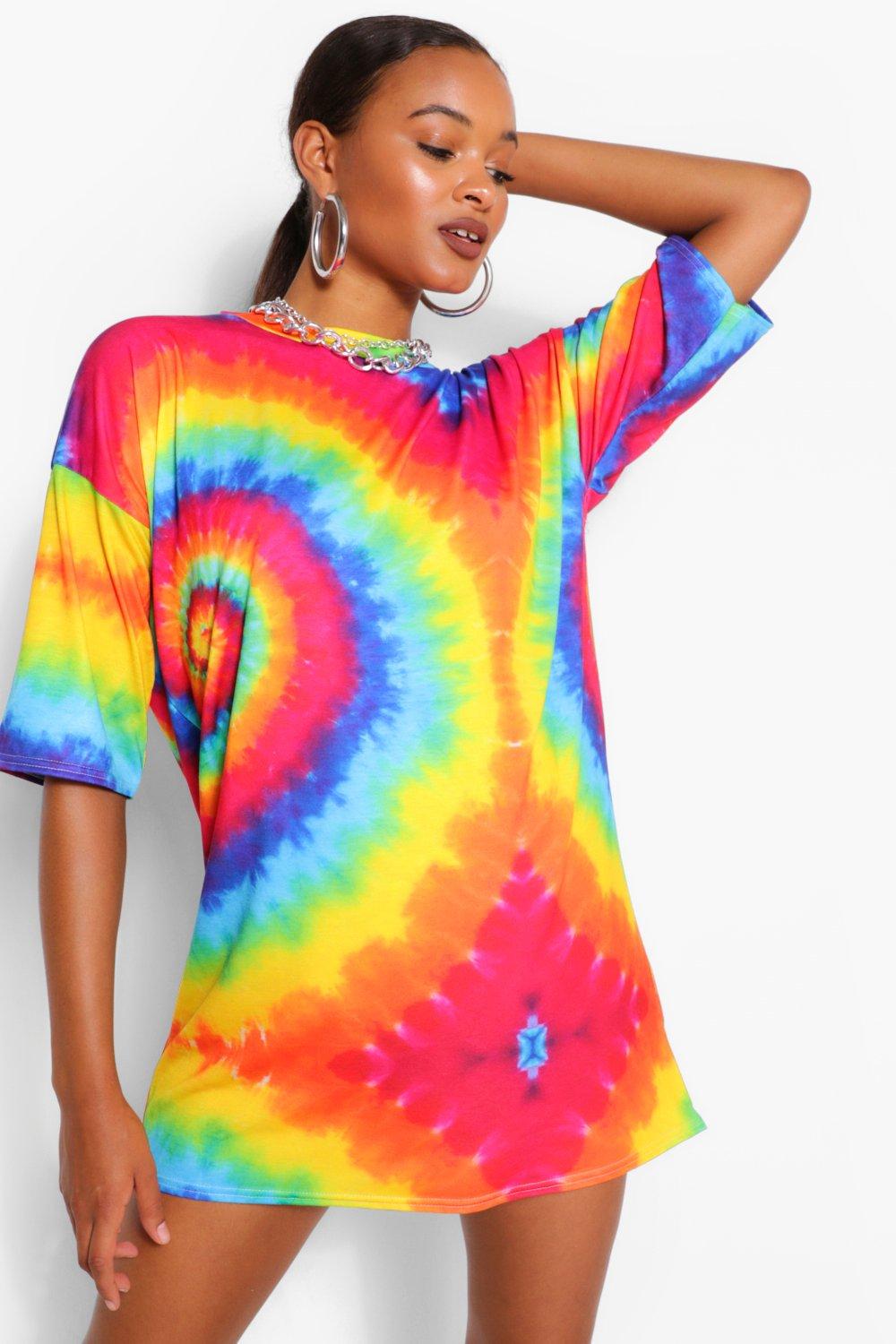 rainbow tie dye t shirt dress