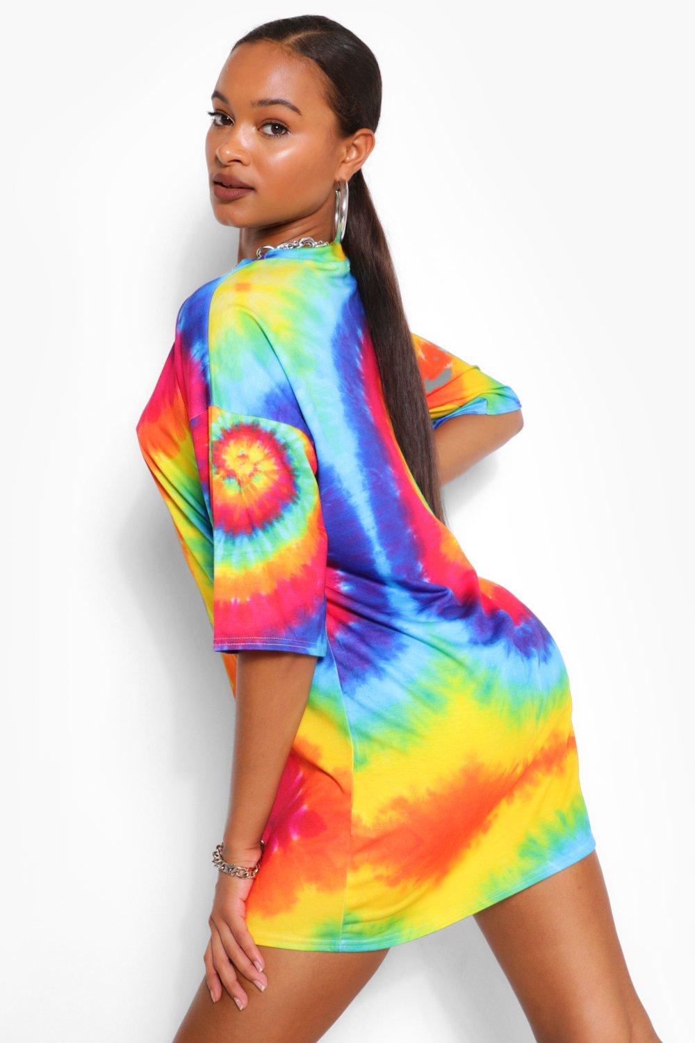 multi tie dye t shirt dress