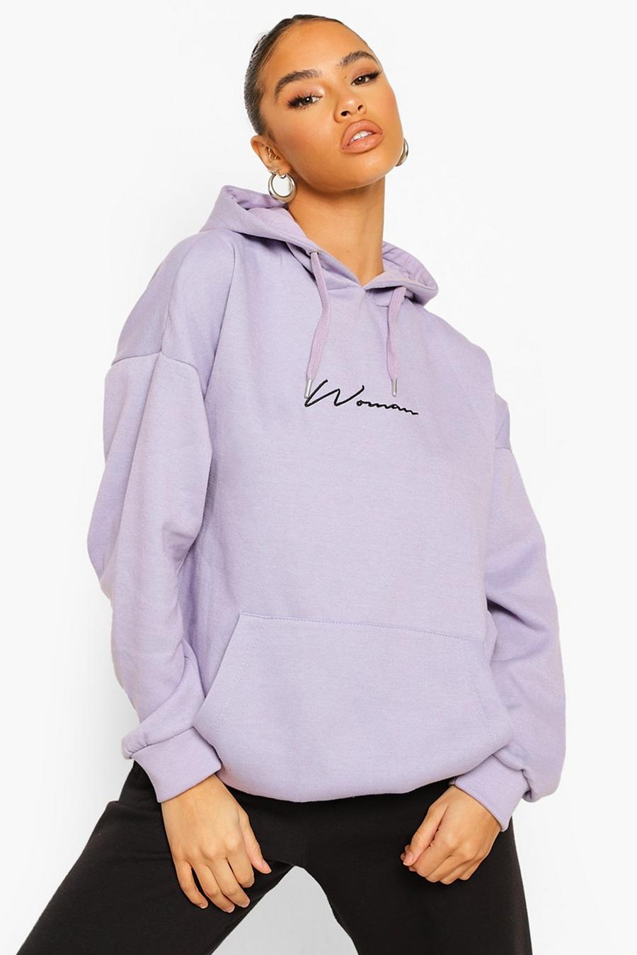 Lilac Woman Script Oversize hoodie med brodyr image number 1