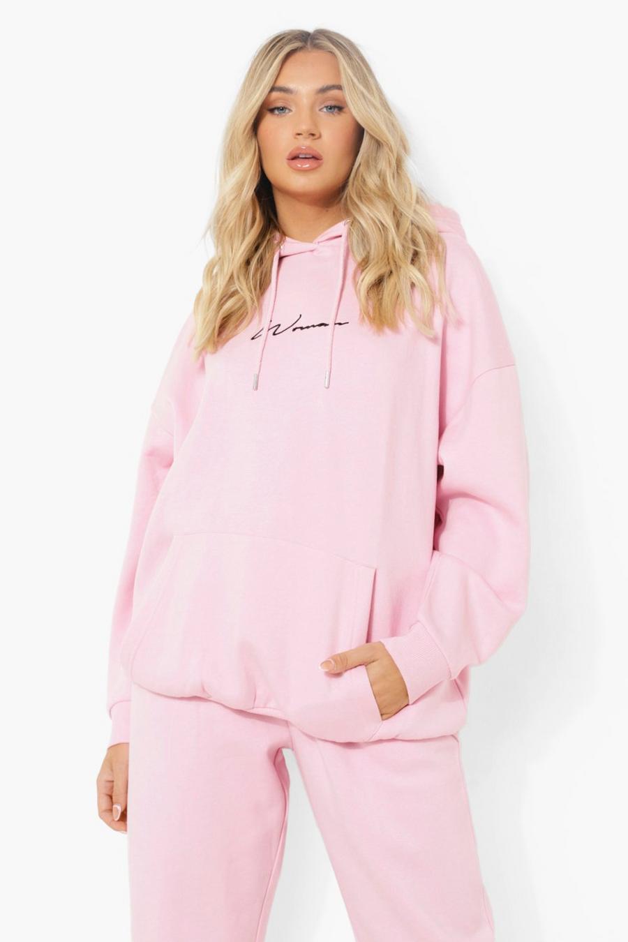 Pale pink Woman Script Oversize hoodie med brodyr image number 1