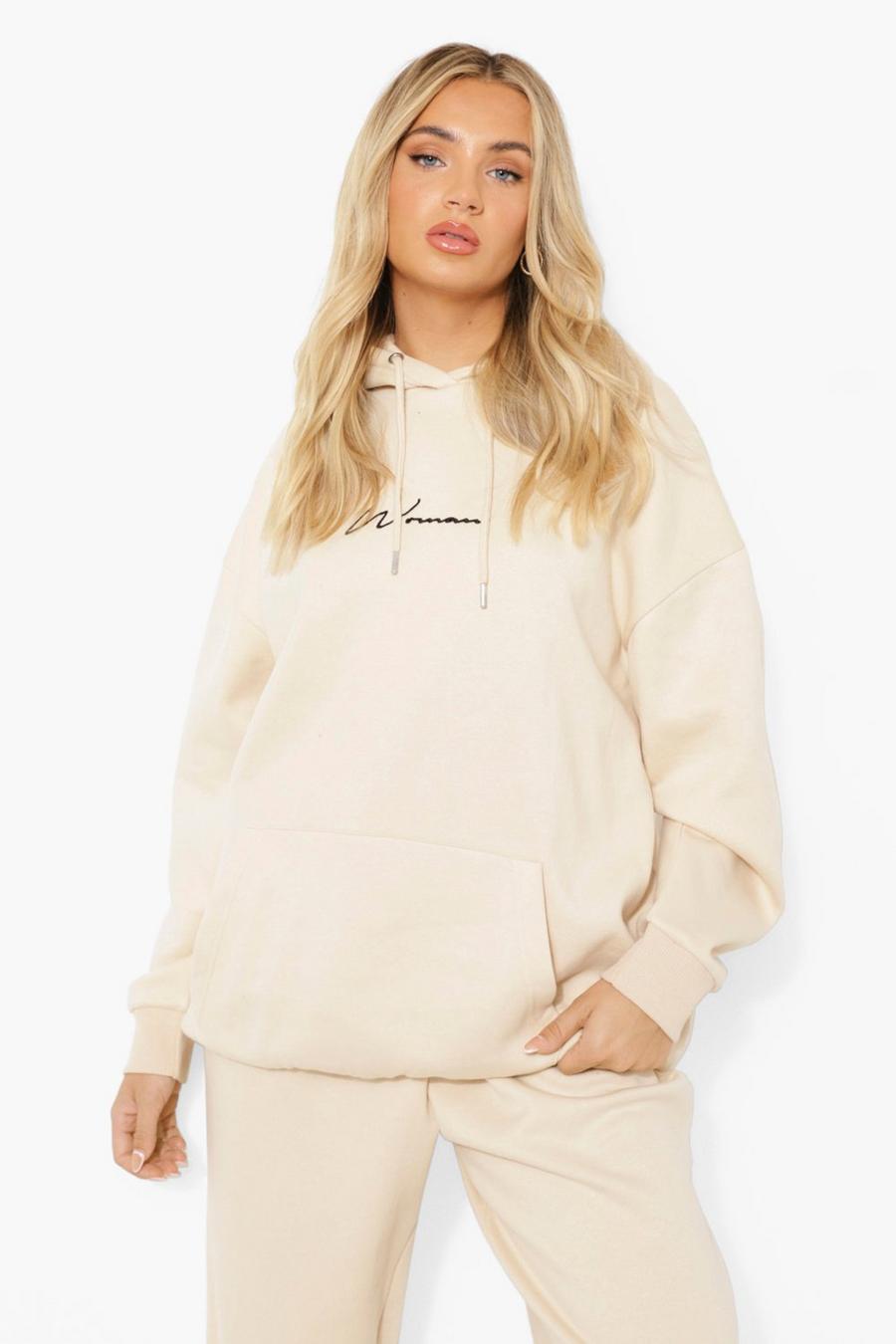 Oversize Hoodie mit Woman Print, Stone image number 1