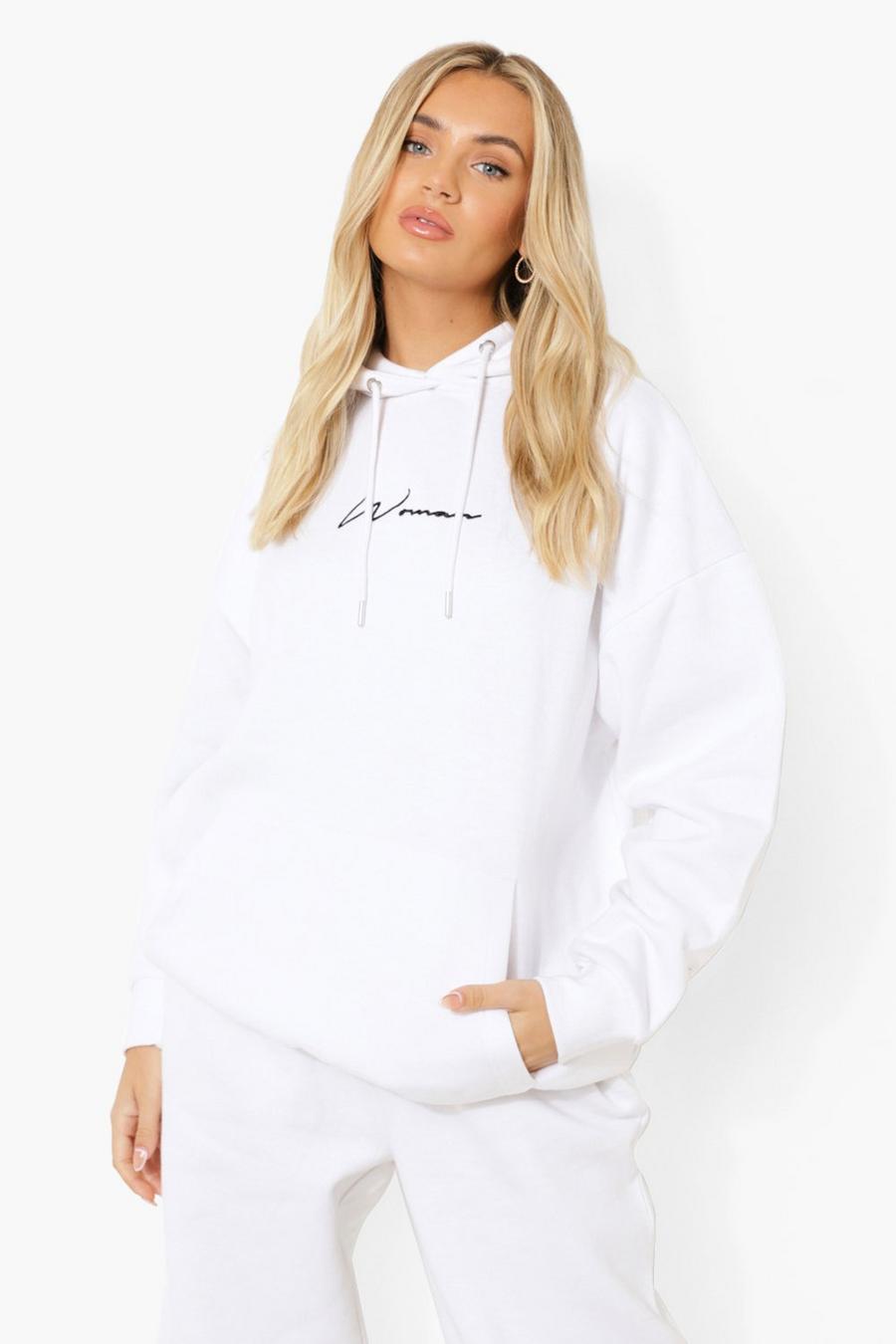 White Woman Script Oversize hoodie med brodyr image number 1