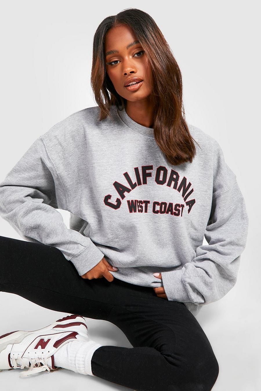 Oversize Sweatshirt mit California-Slogan, Grau meliert image number 1