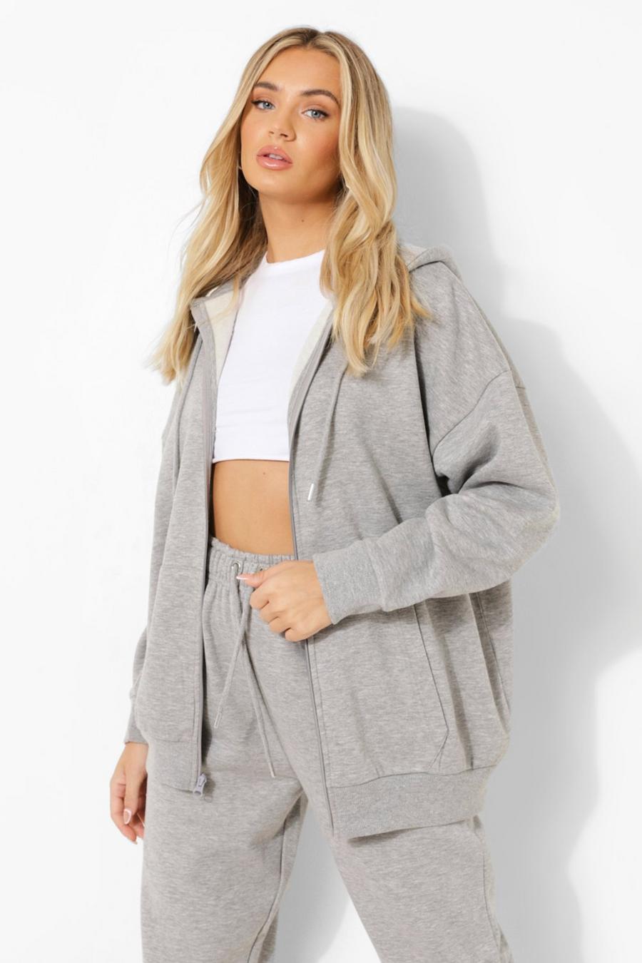 Grey marl Basic Oversize hoodie med dragkedja image number 1