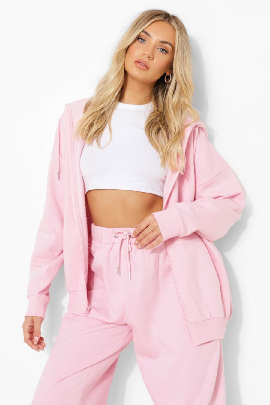 Pale pink Basic Oversize hoodie med dragkedja image number 1
