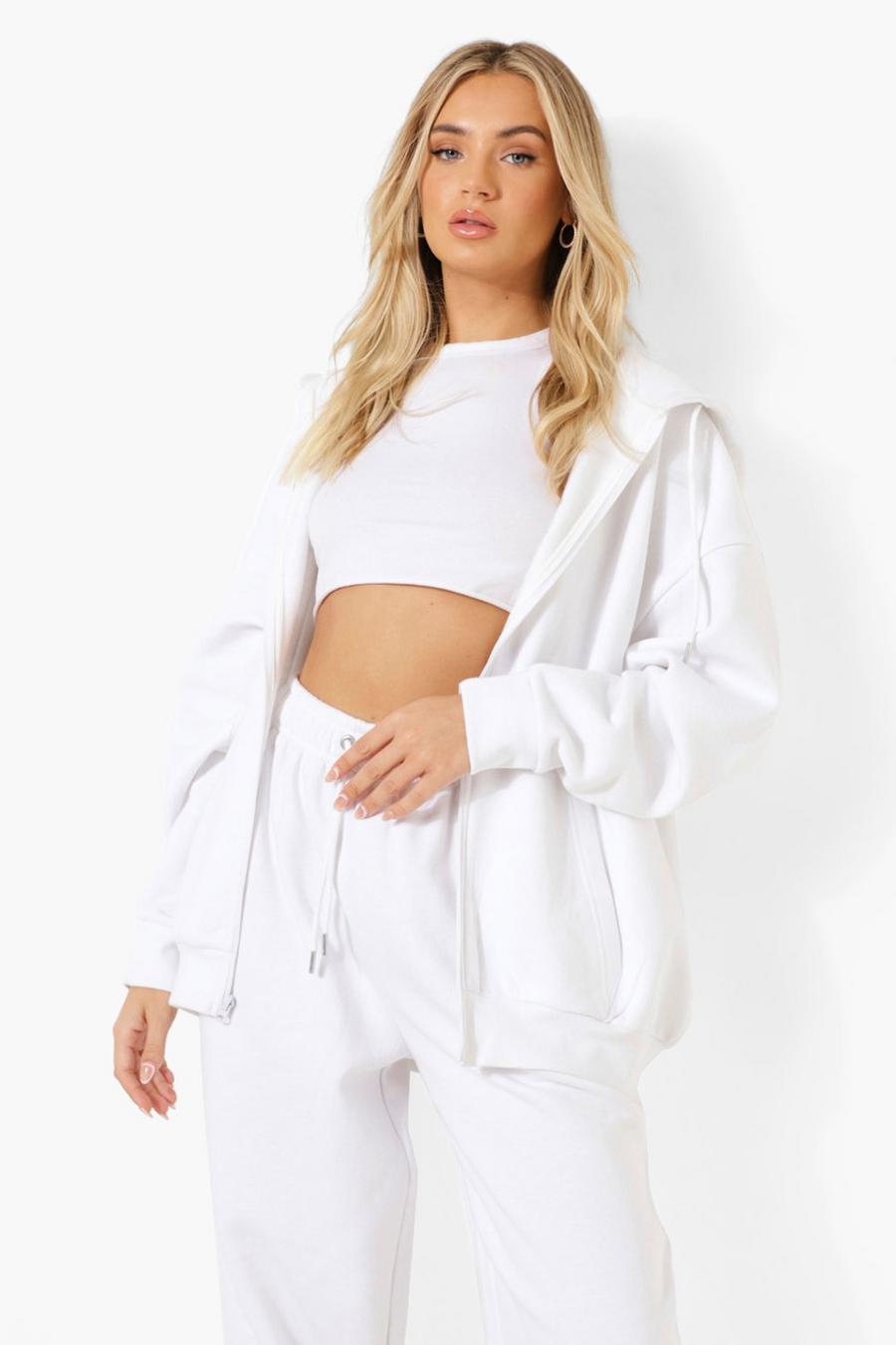 White Basic Oversize hoodie med dragkedja image number 1