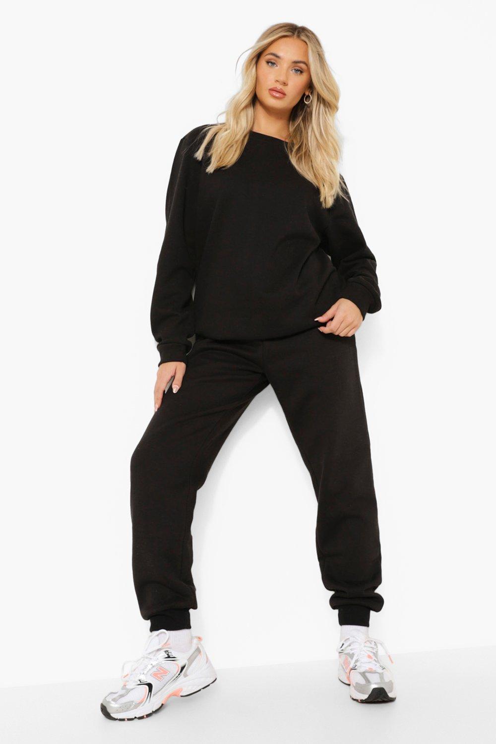 Women s Black Basic Cuffed Hem Joggers Boohoo UK