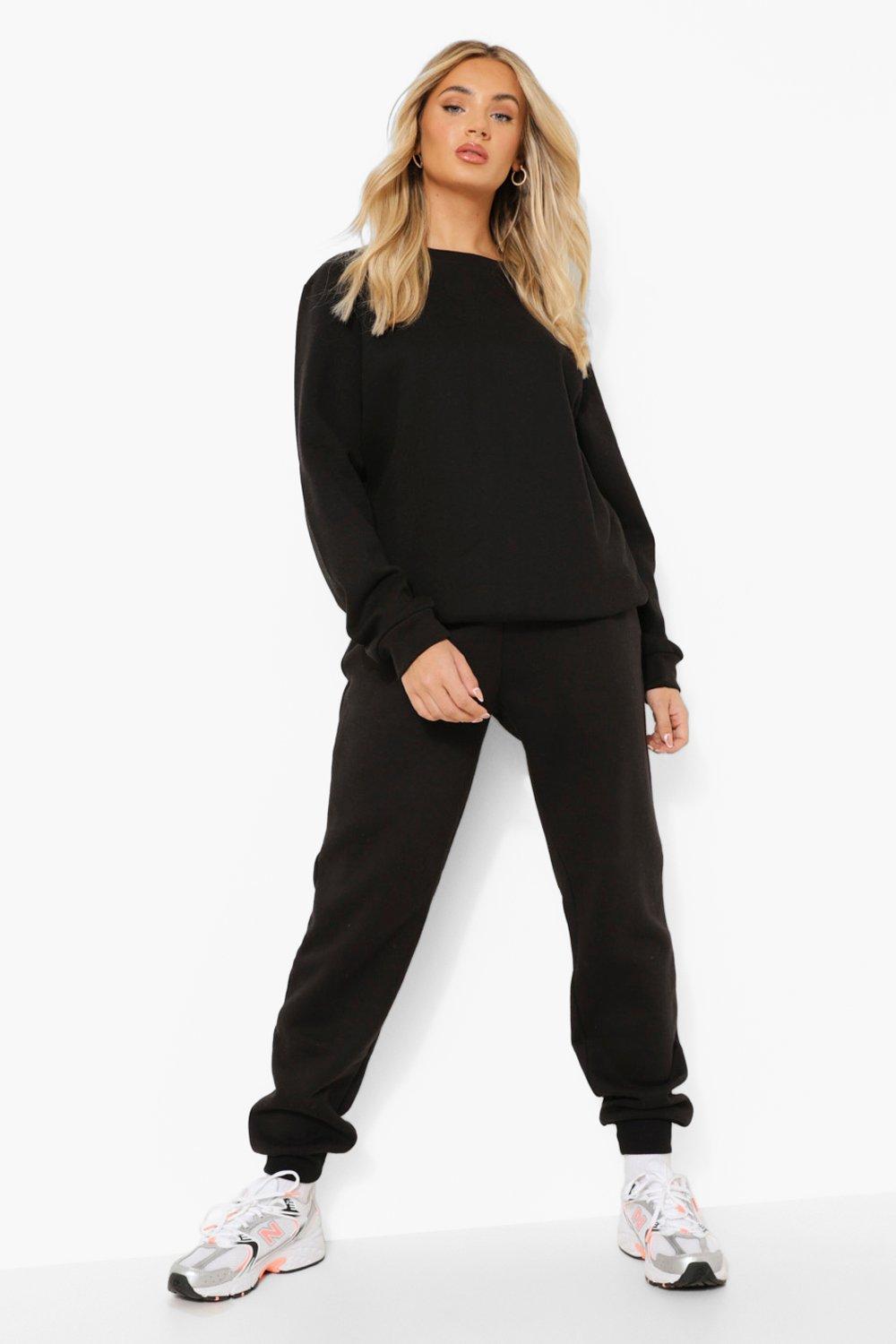 Women s Black Basic Cuffed Hem Joggers Boohoo UK