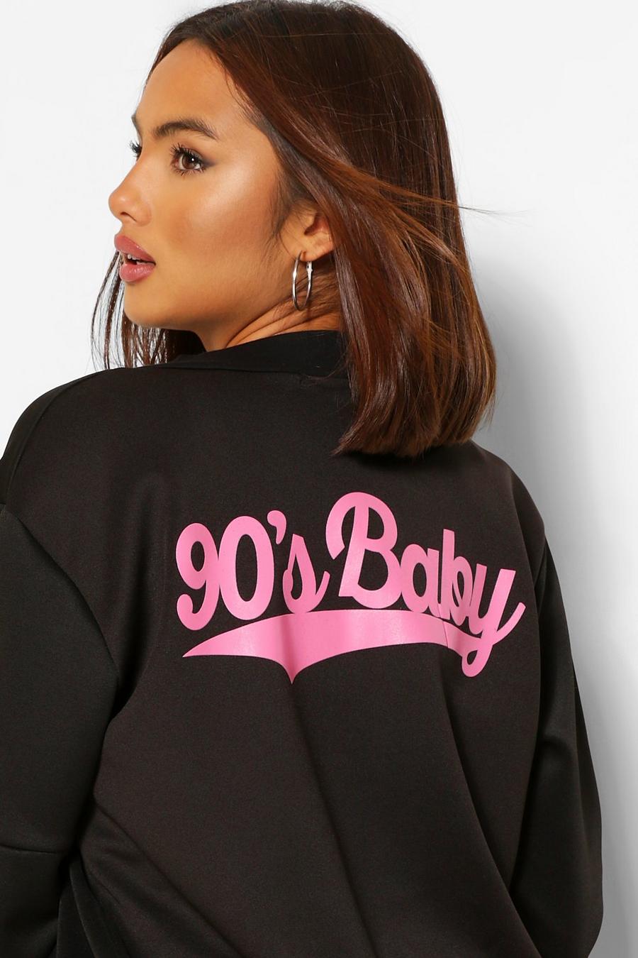 Bomber con stampa posteriore “90s Baby Back”, Nero image number 1