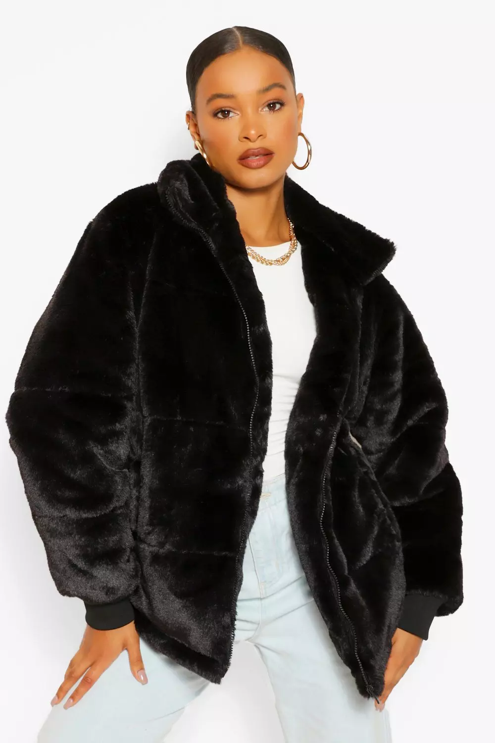 Furry puffer clearance jacket