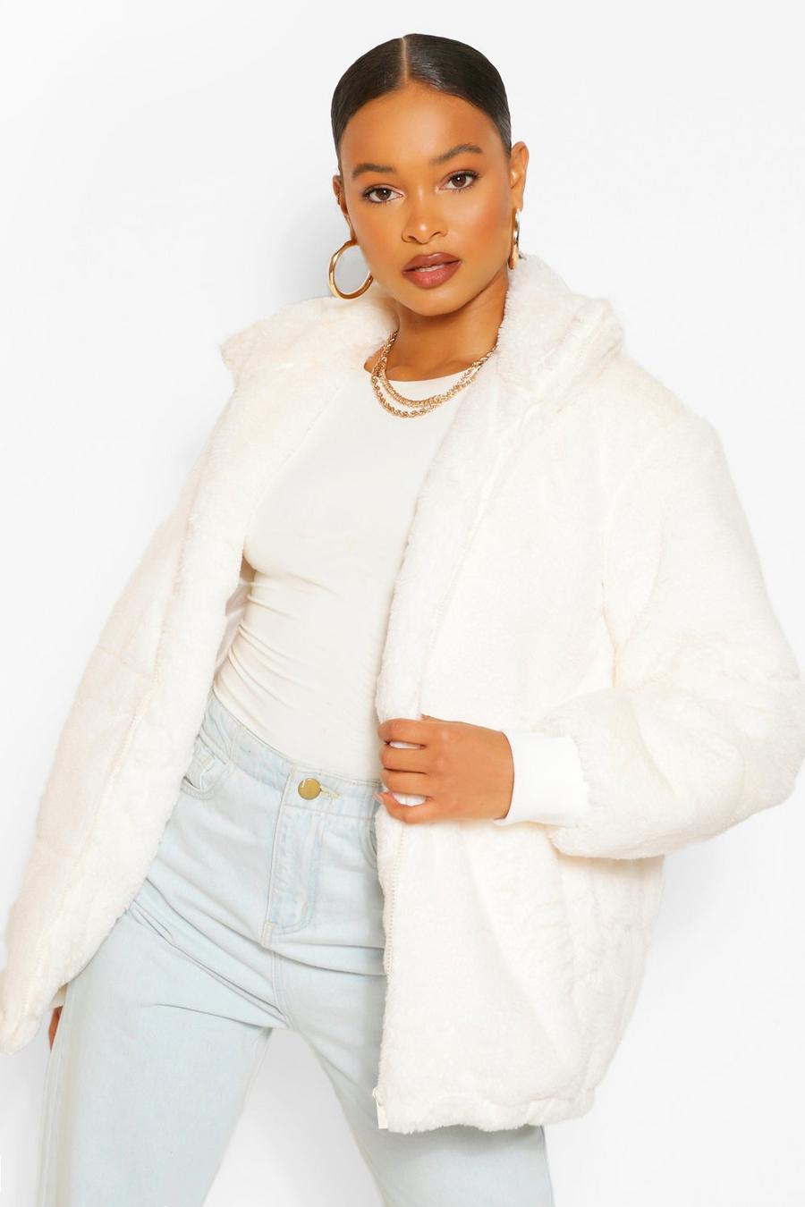 Cream Faux Fur Puffer Jacket image number 1