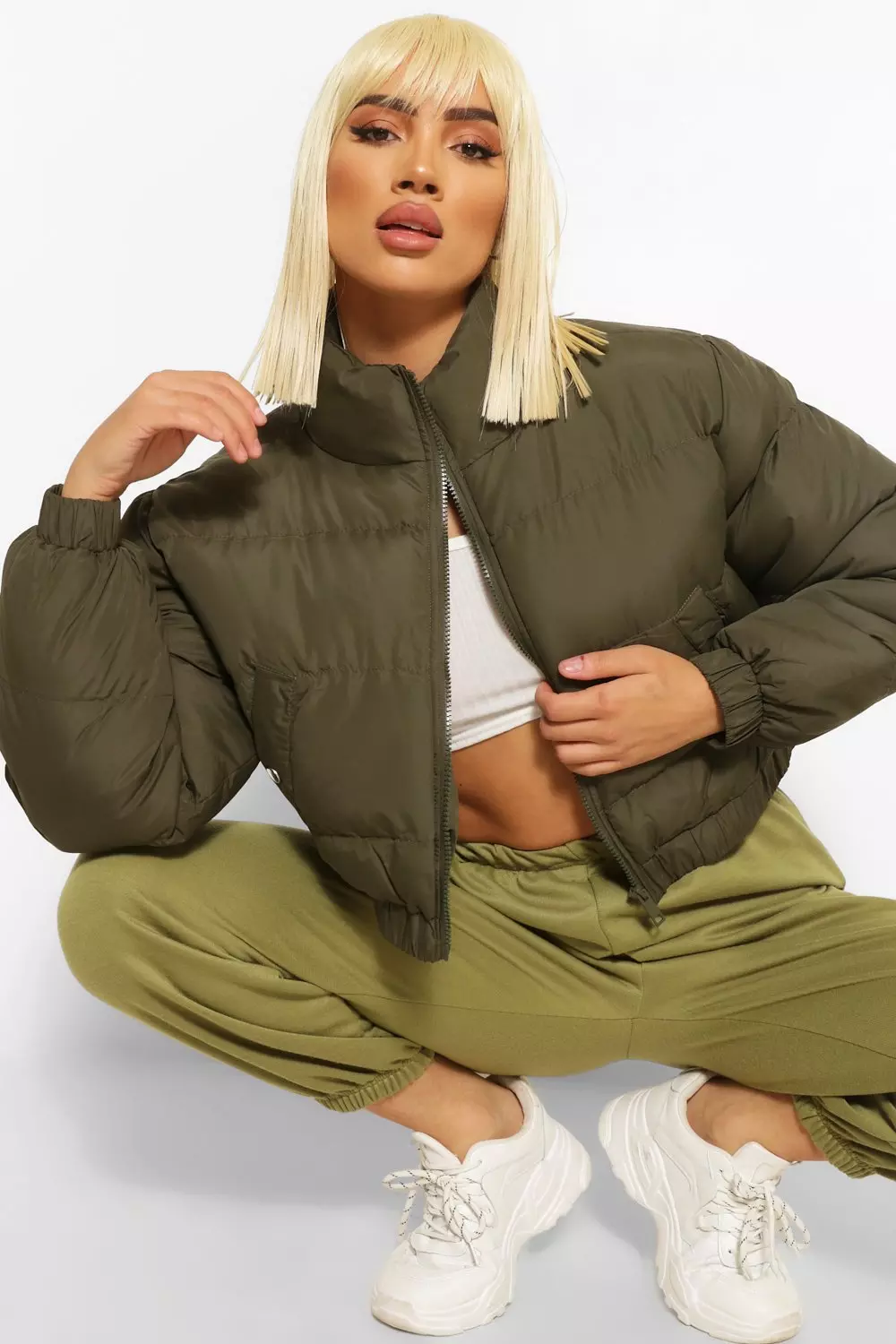 Cropped puffer jacket clearance boohoo