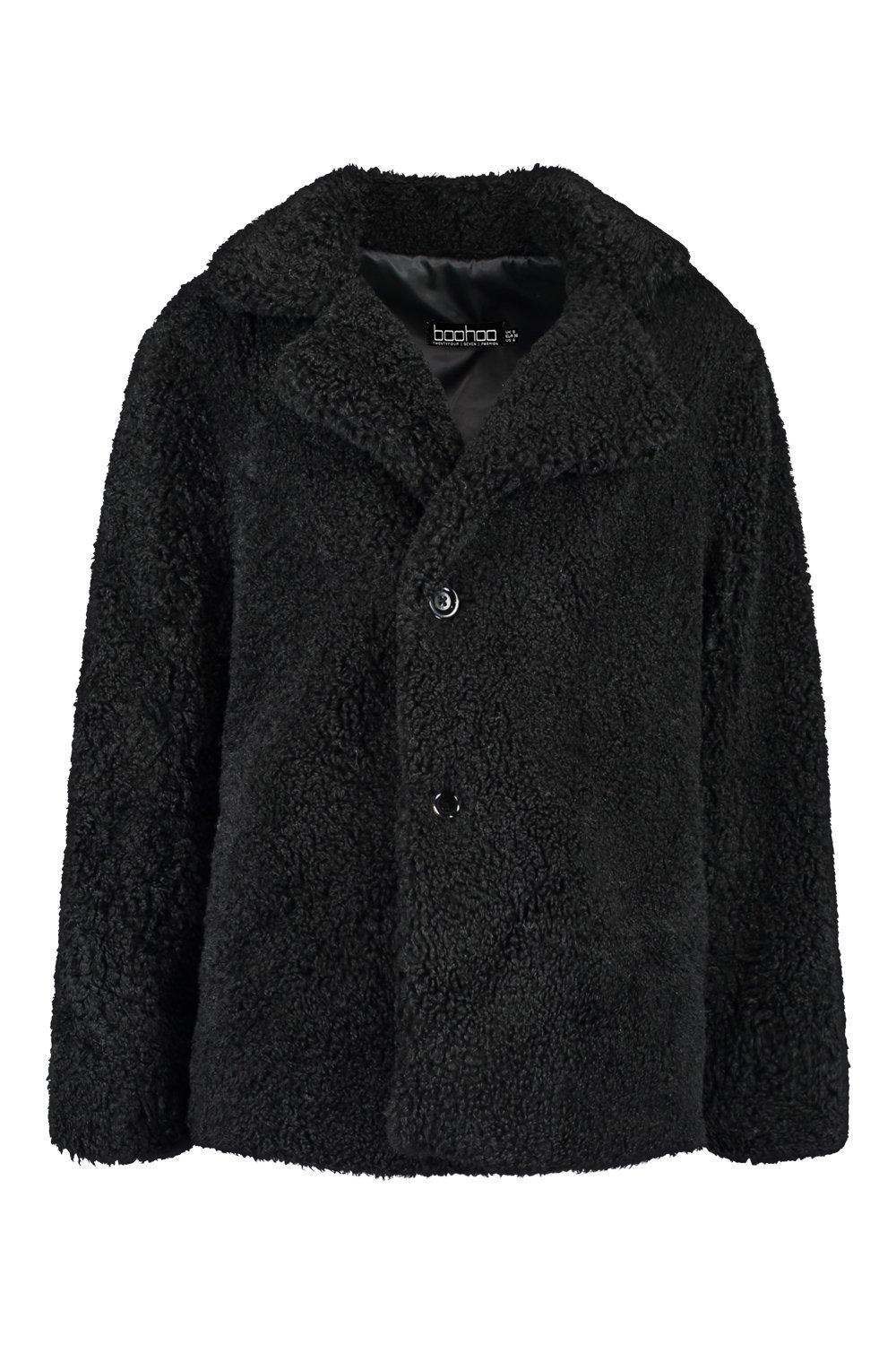 Boohoo black hot sale teddy coat