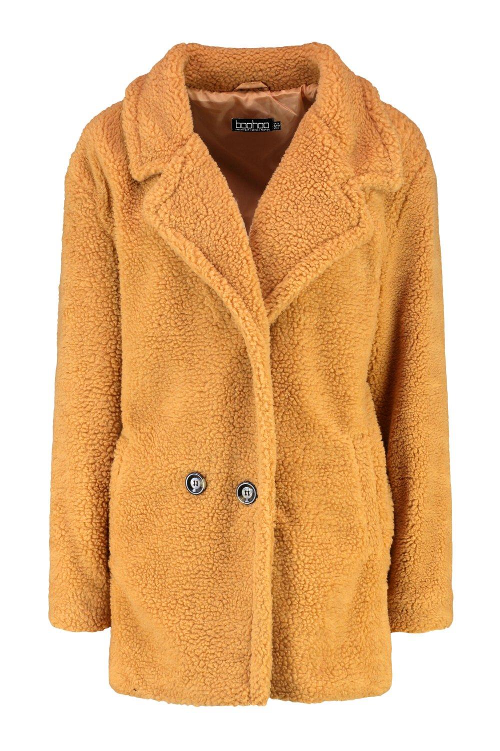 Boohoo double breasted coat in clearance camel