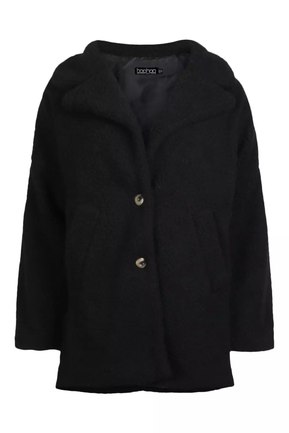 Black Button Through Teddy Faux Fur Coat alternative image