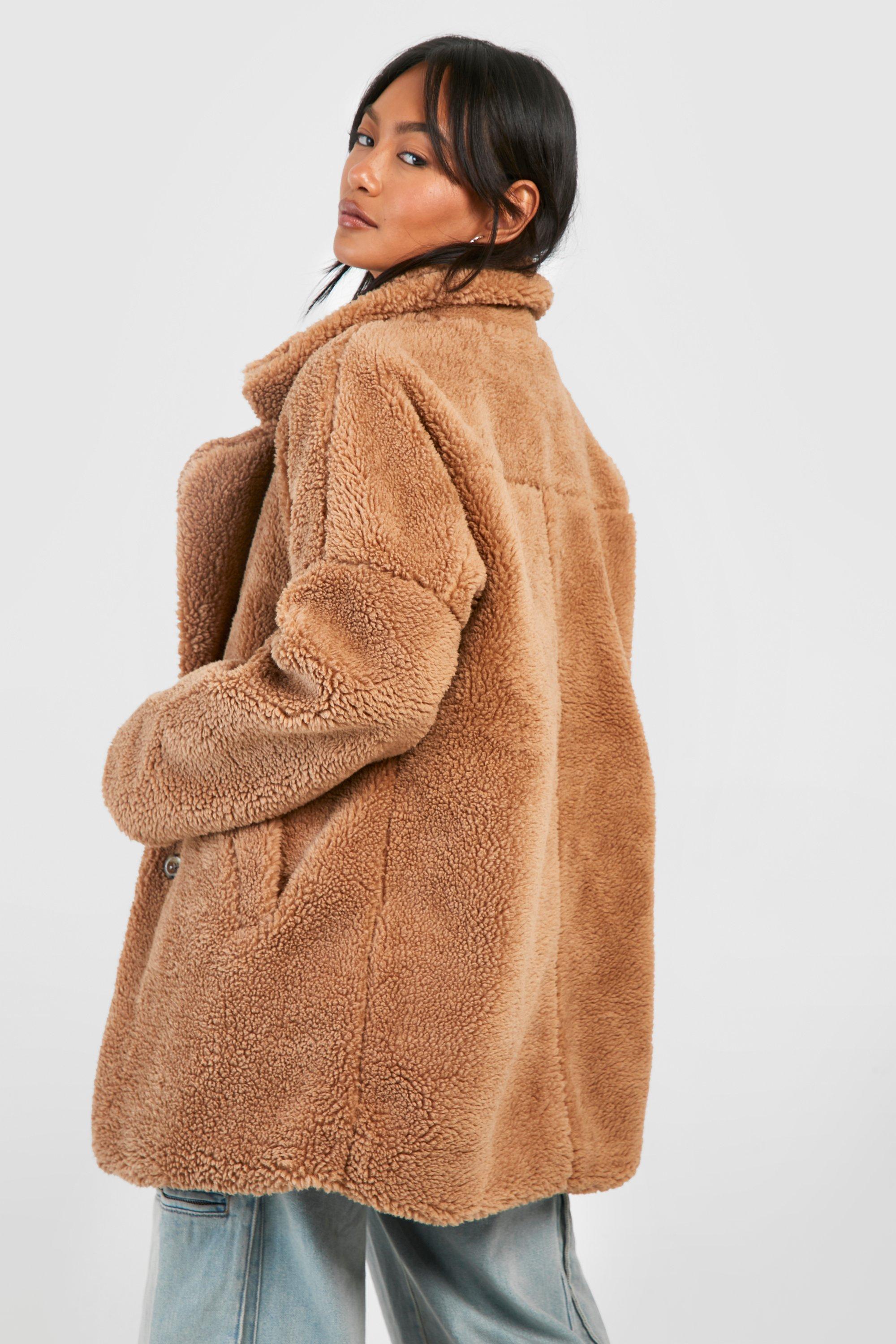 Women's Button Through Teddy Faux Fur Coat | Boohoo UK