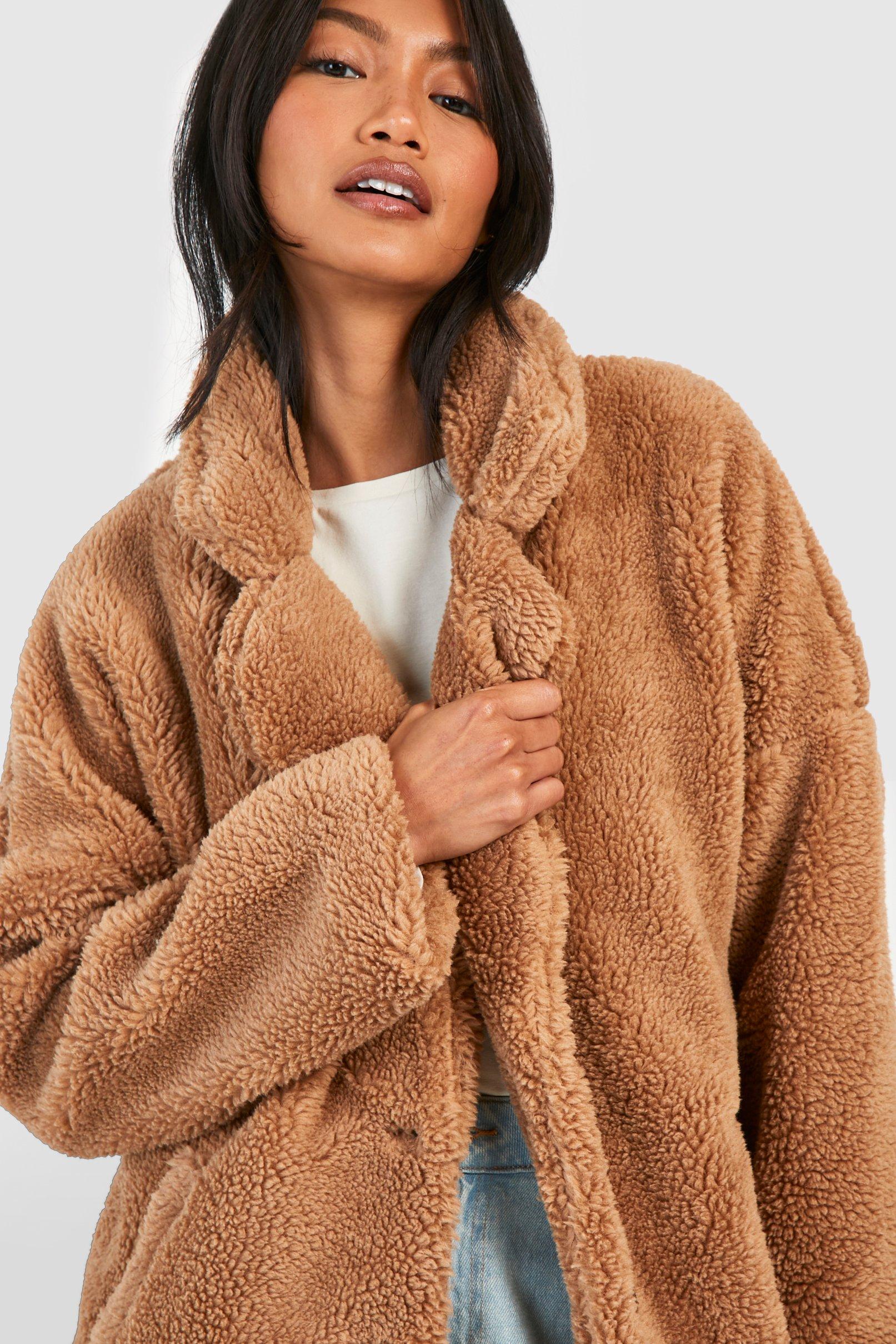 Women's Faux Fur Teddy Button Coat