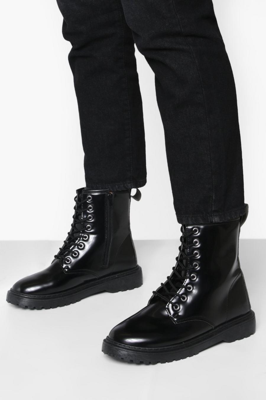 Black Lace Up Chunky Combat Boots image number 1