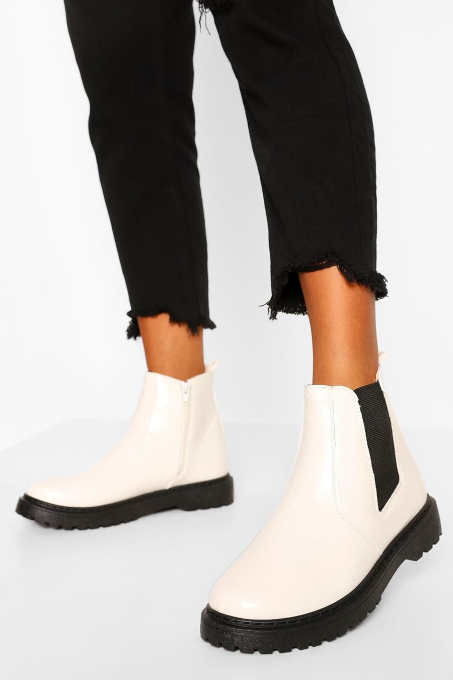White Wide Fit Chunky Chelsea Boots image number 1