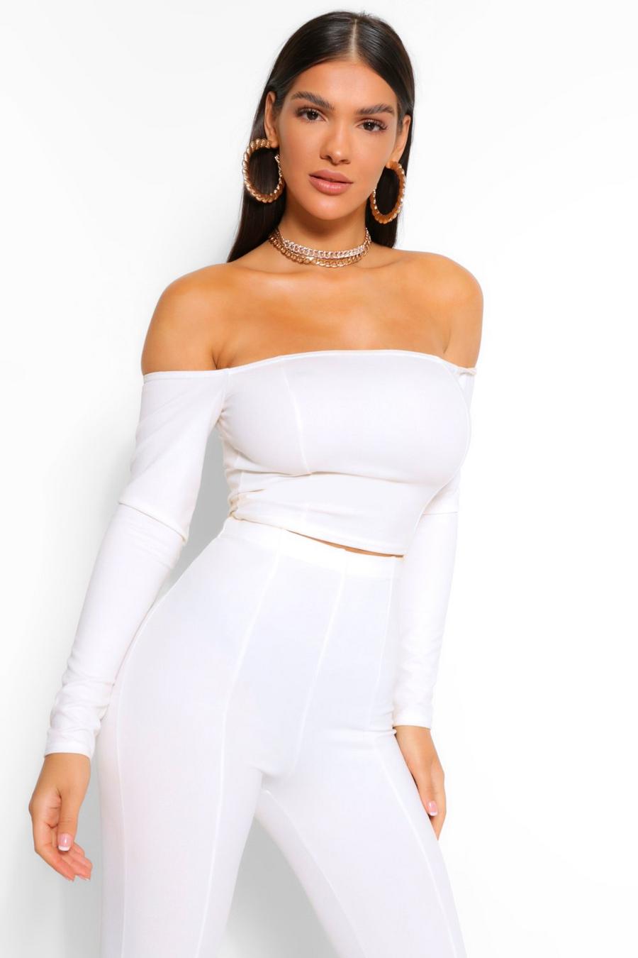 White Off The Shoulder Long Sleeve Corset Top image number 1