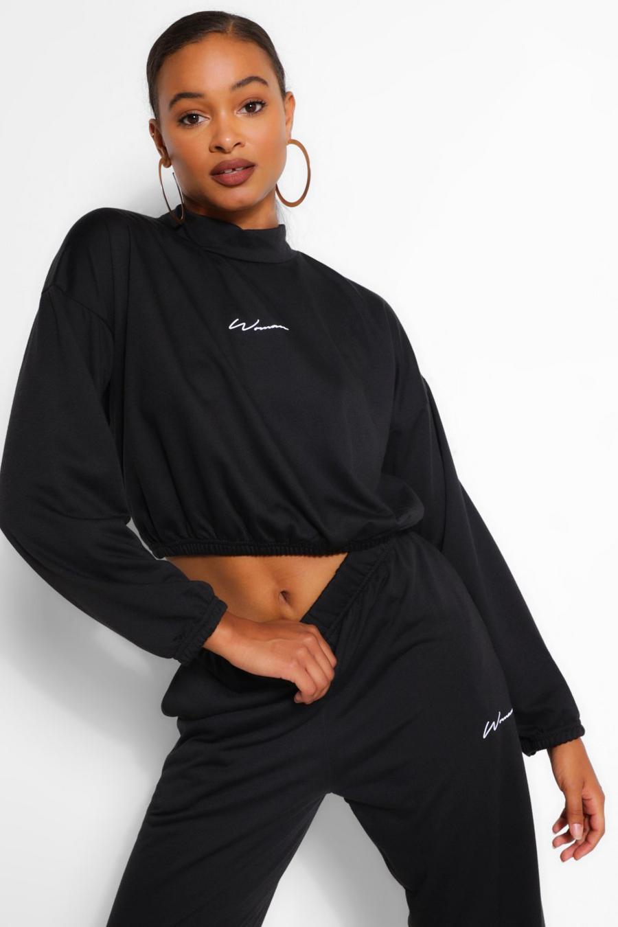 Black svart Woman Print Crop Sweatshirt image number 1