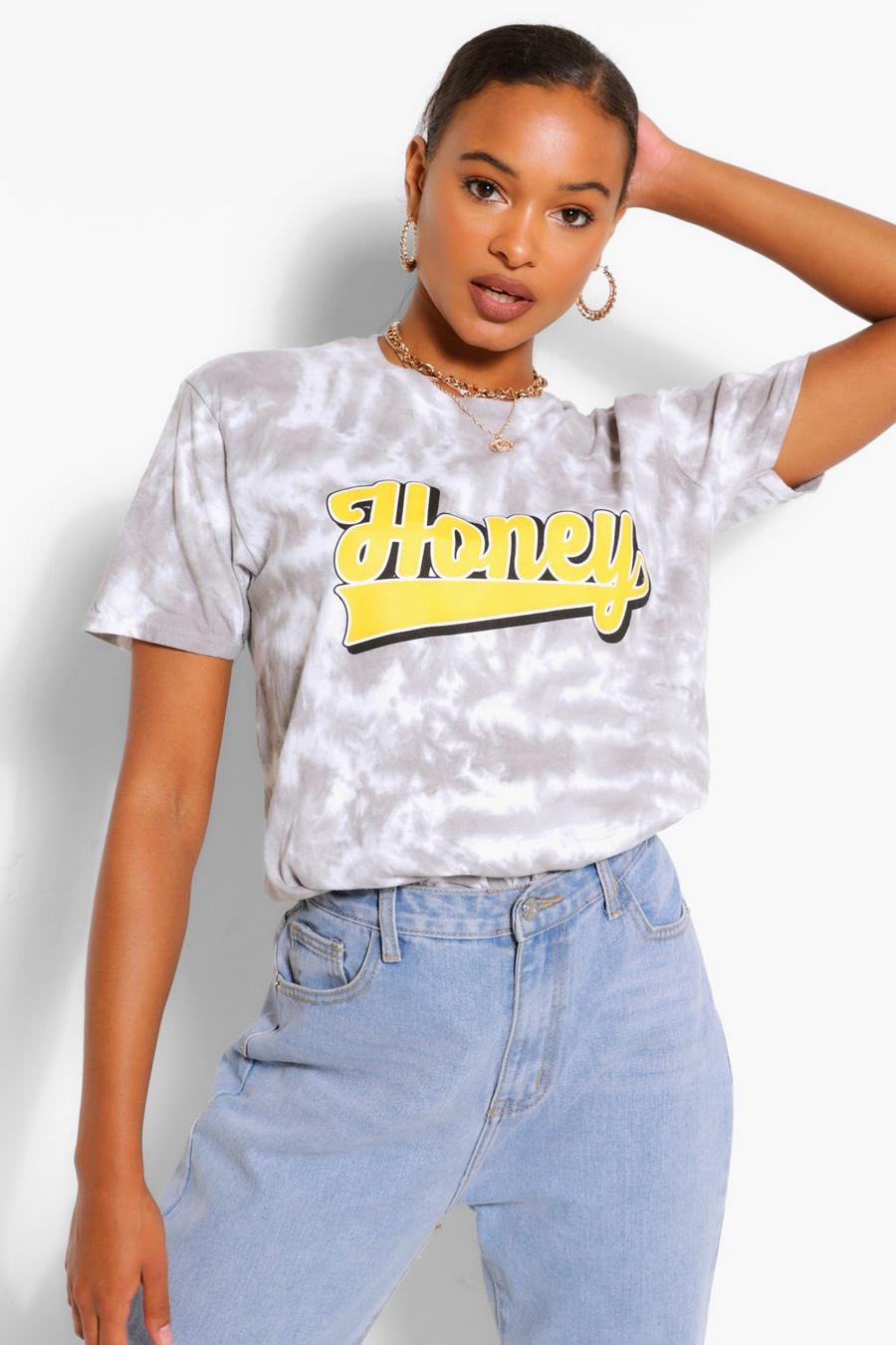 "Honey" T-shirt med batikmönster och slogan image number 1