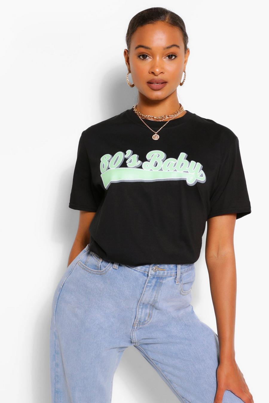 Black "80's Baby" T-shirt med slogan image number 1