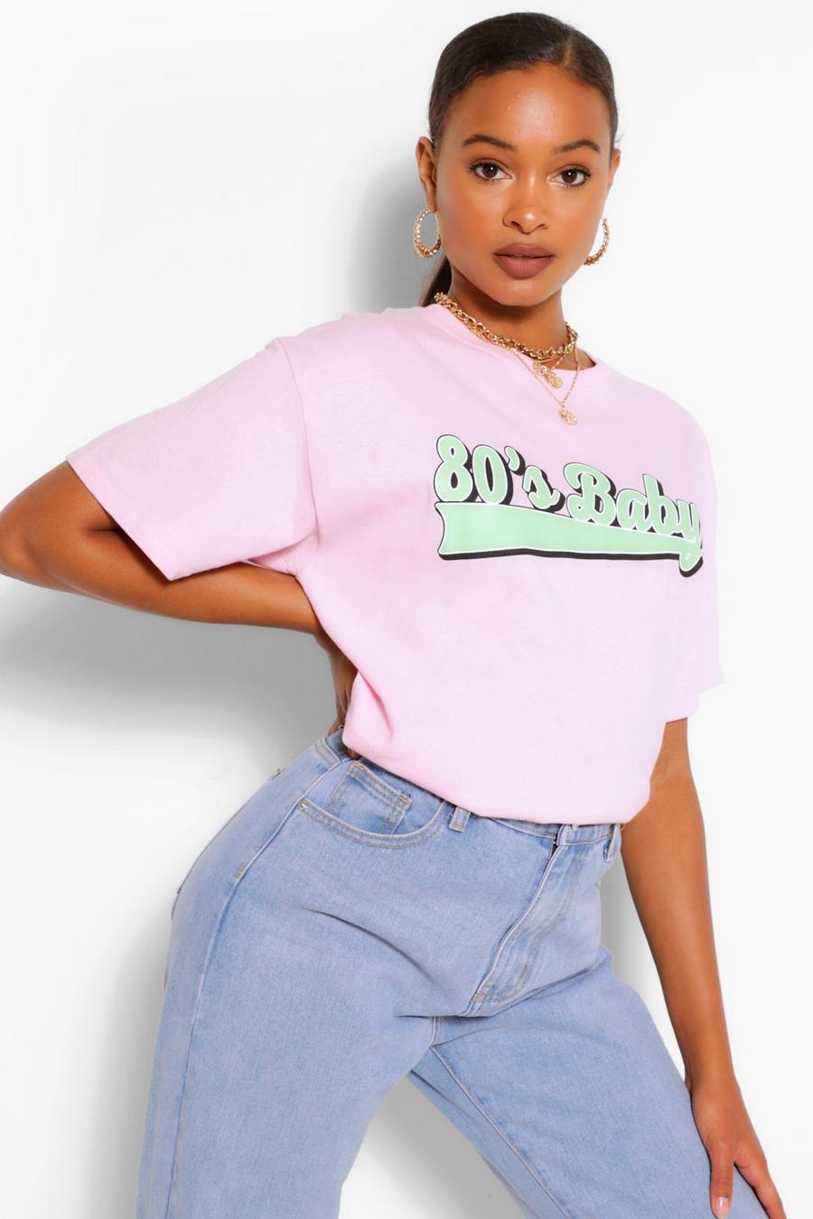 Pink "80's Baby" T-shirt med slogan image number 1