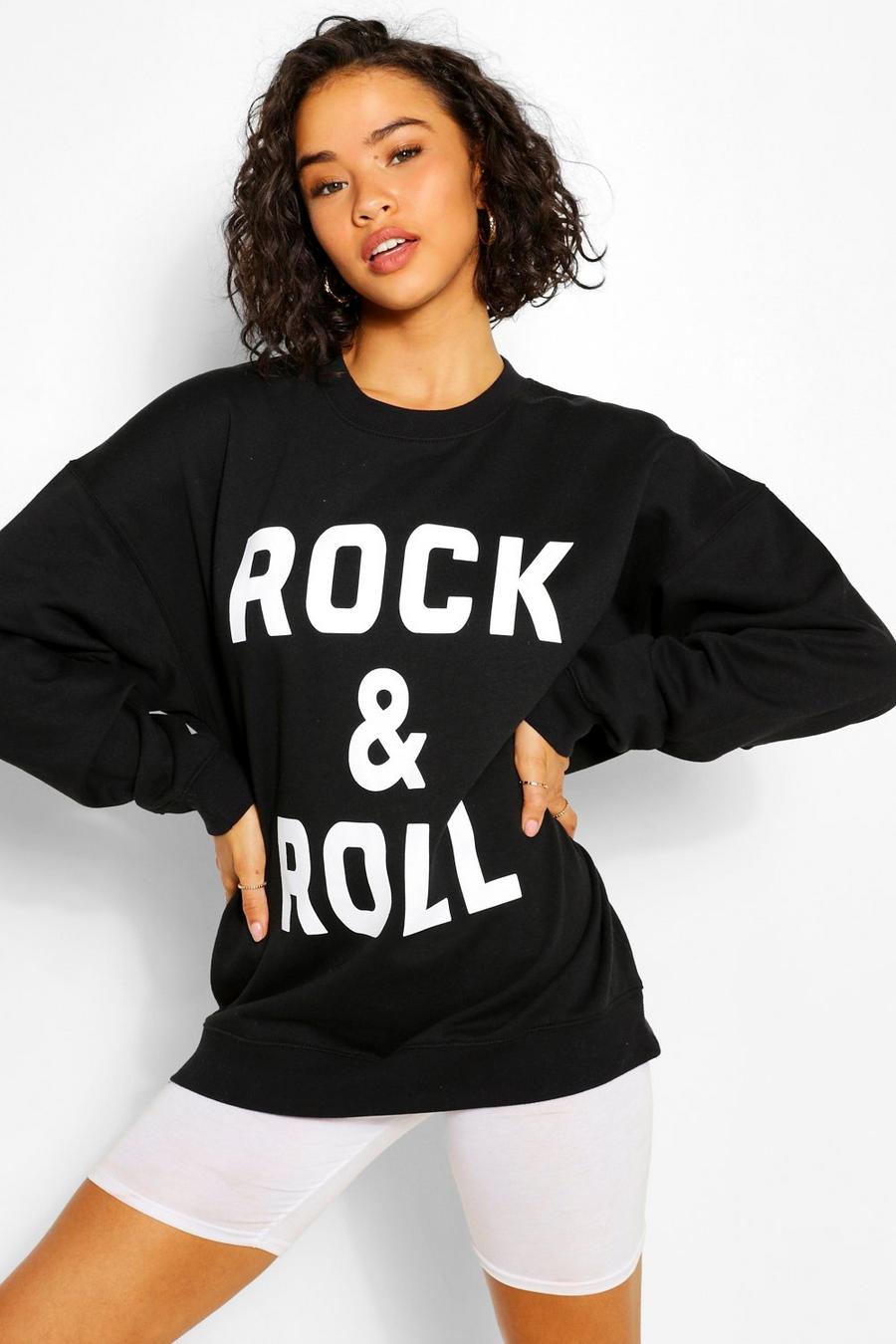 Black "Rock & Roll" Sweatshirt med slogan image number 1