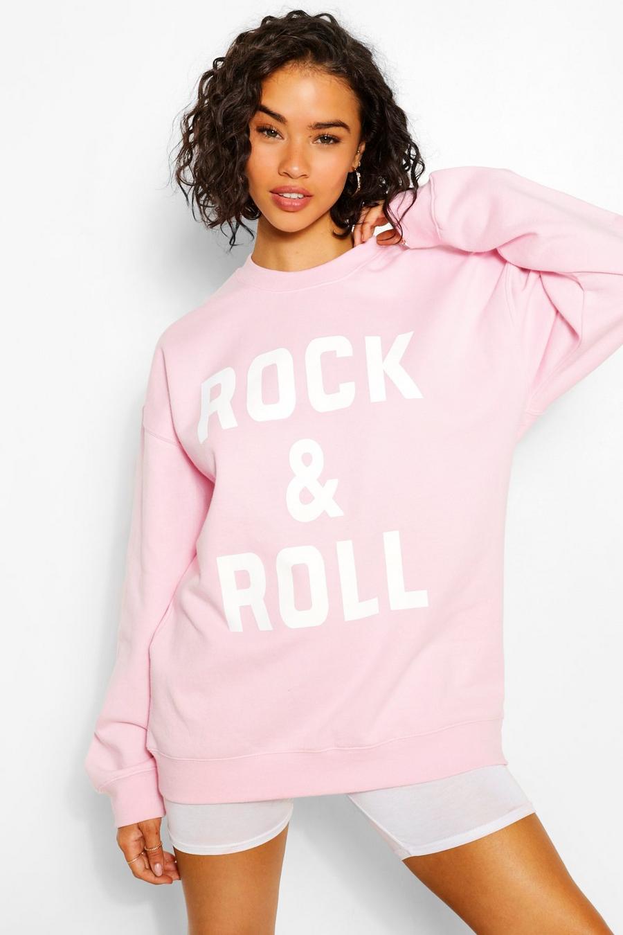 Pink "Rock & Roll" Sweatshirt med slogan image number 1