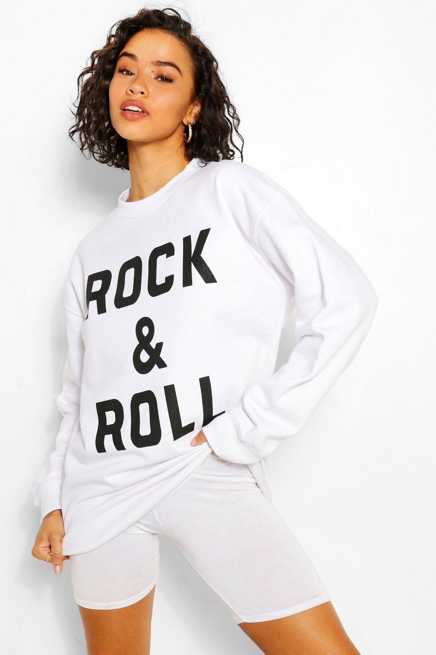 White "Rock & Roll" Sweatshirt med slogan image number 1
