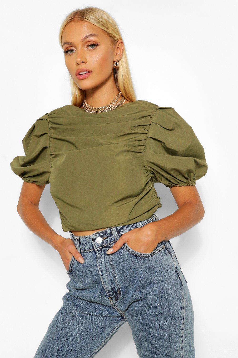 Ruched puff outlet sleeve crop top