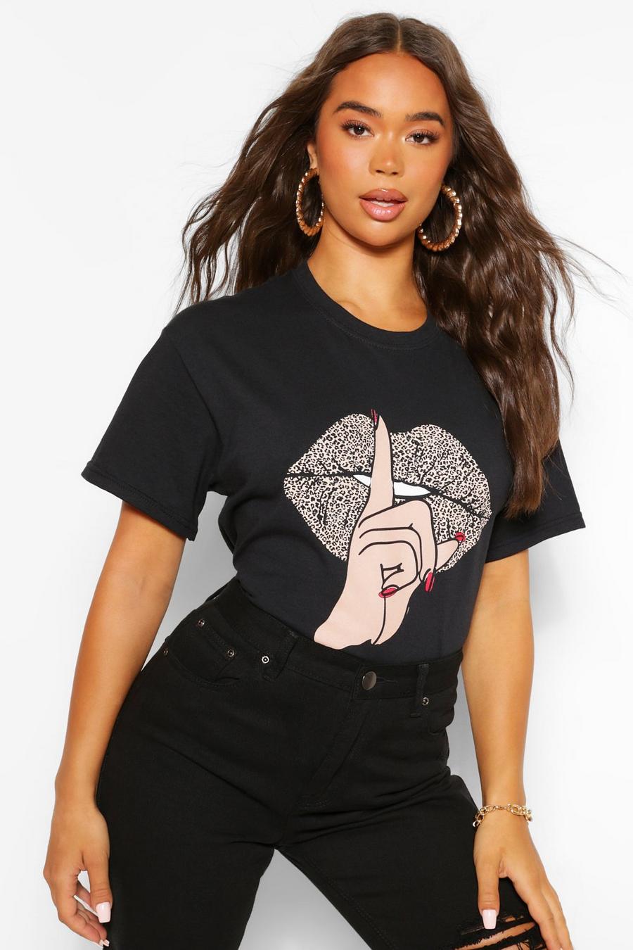 T-shirt met lippen in luipaardprint image number 1