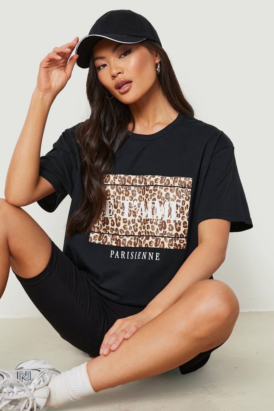 Black J'adore Paris Leopard T - Shirt image number 1