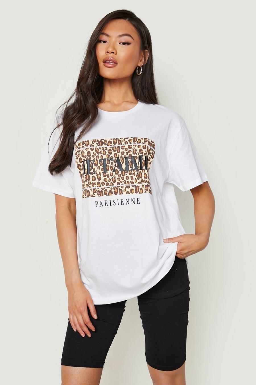 White J'Adore Paris T-shirt med leopardmönster