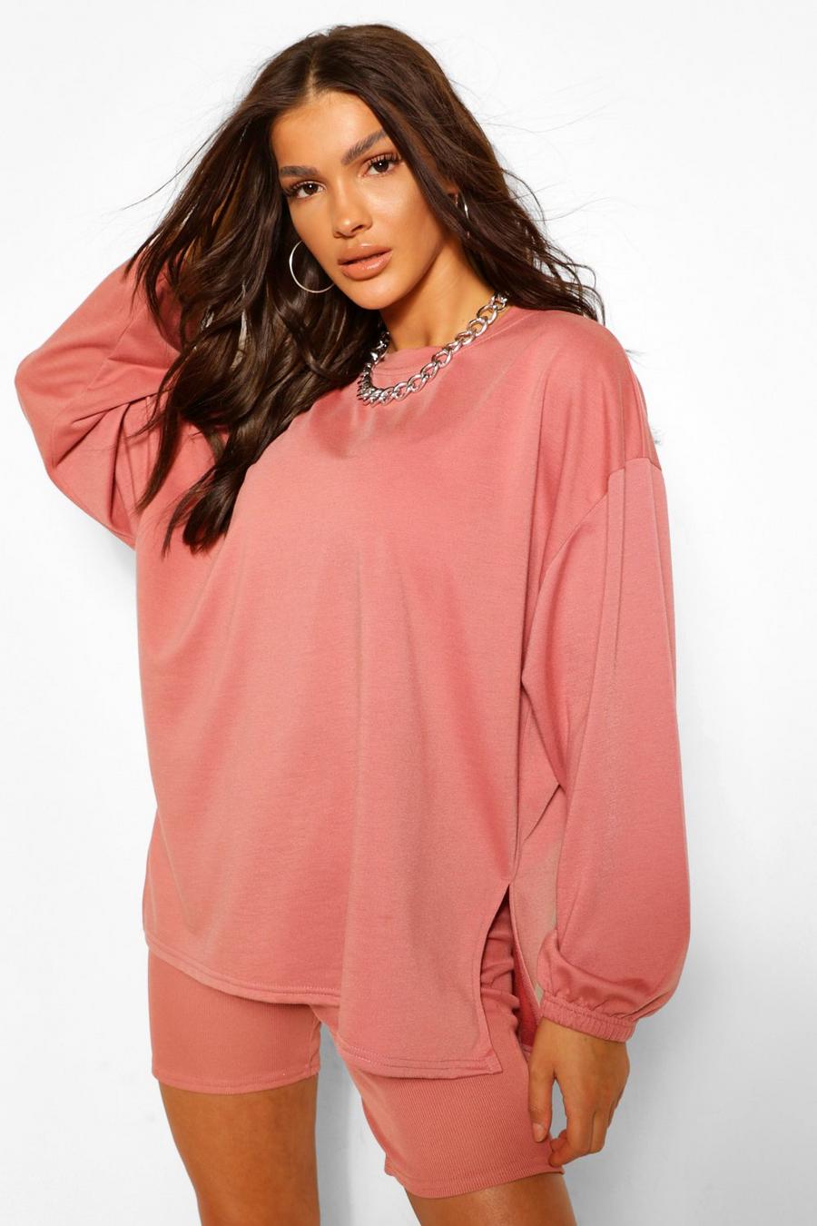 Blush Oversize sweatshirt med slitsade sidor image number 1