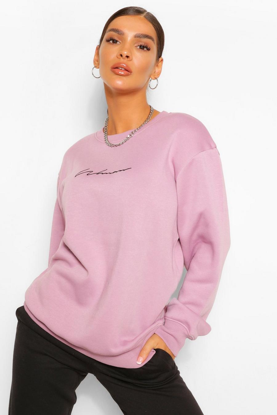 Sweatshirt in Übergröße mit Woman-Schriftzug, Flieder image number 1
