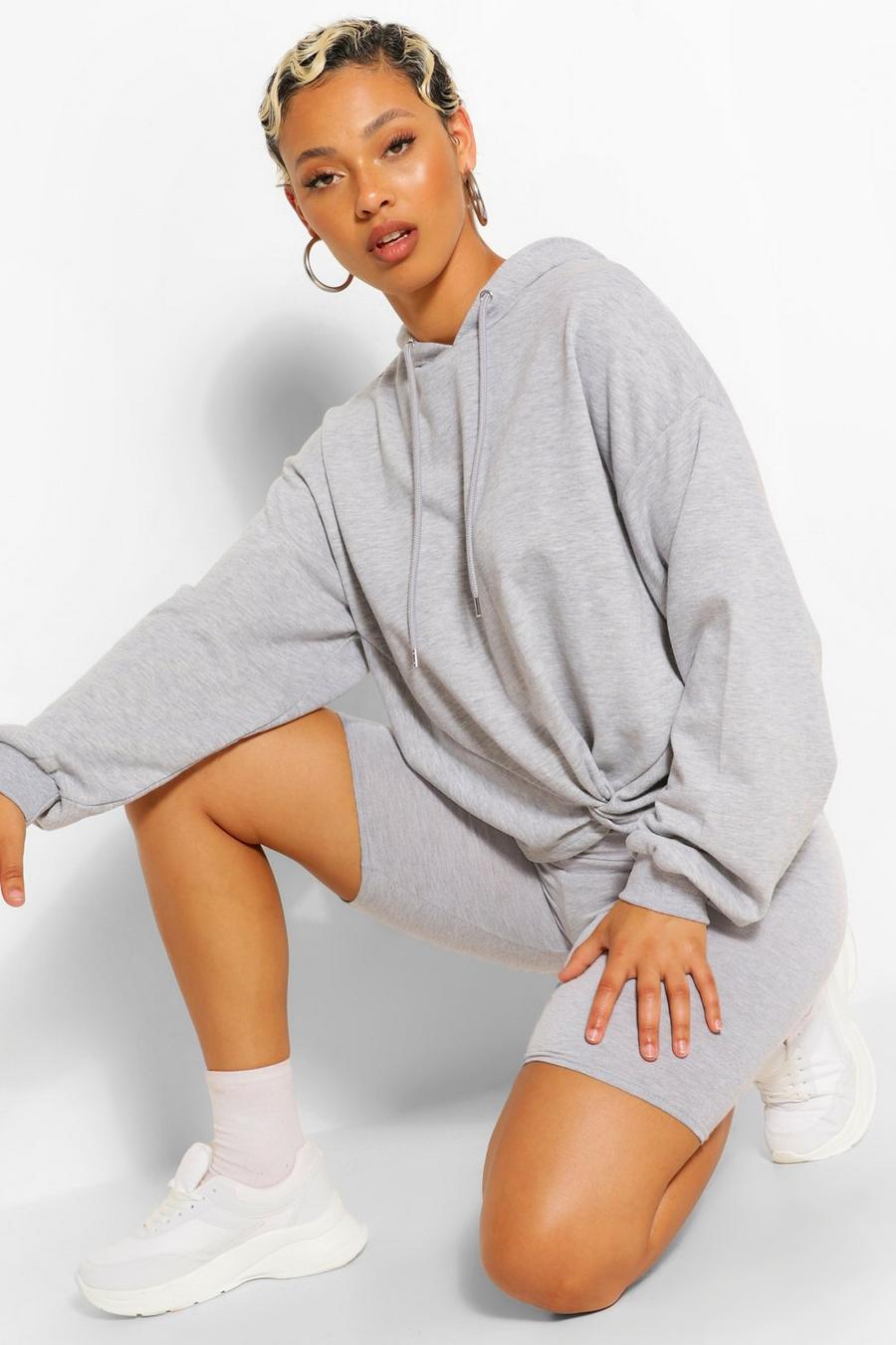 Grey marl Knot Front Oversized Hoodie image number 1