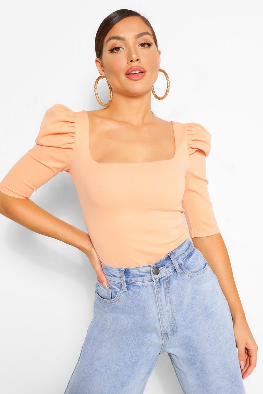 Blush Crepe puff sleeve square neck top image number 1