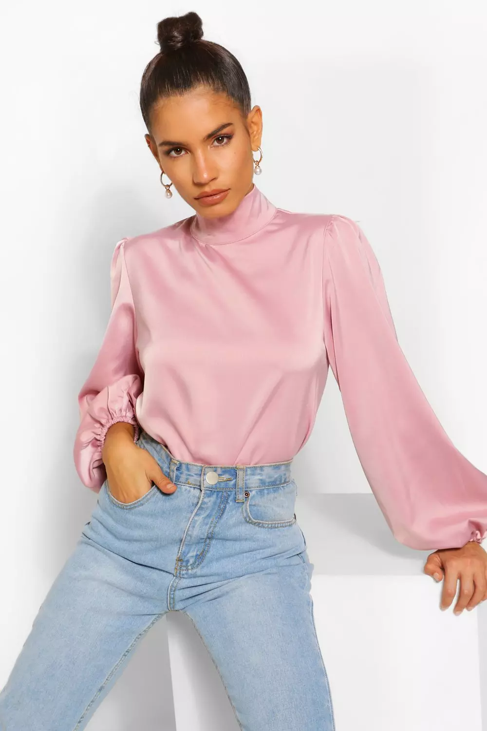 Satin high store neck blouse