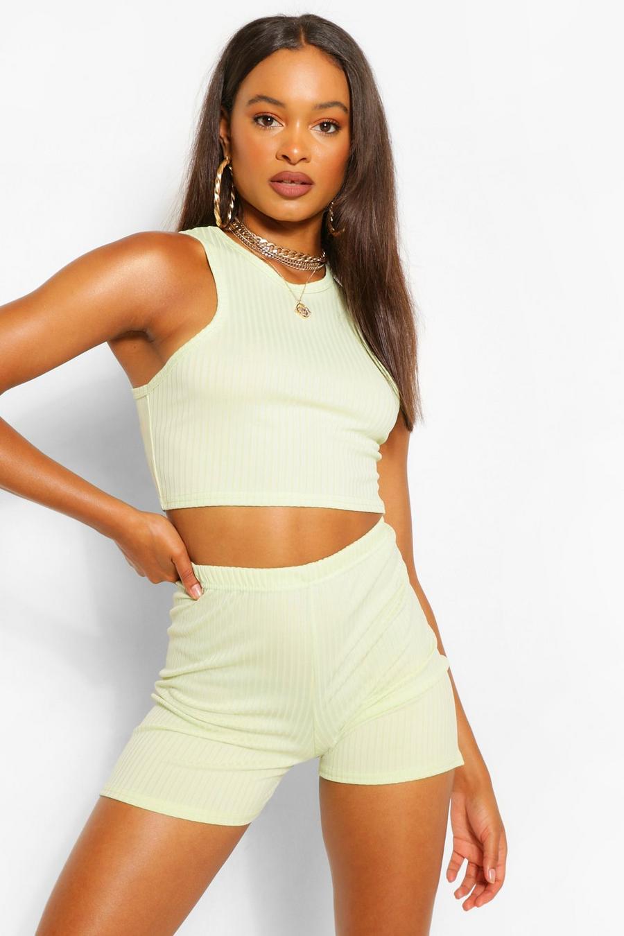 Washed lime Jumbo Rib Racer Front Crop Tank Top image number 1