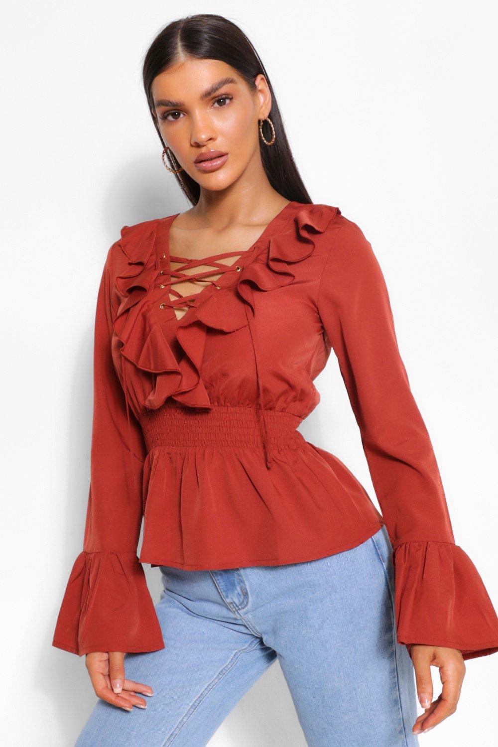 lace up peplum top