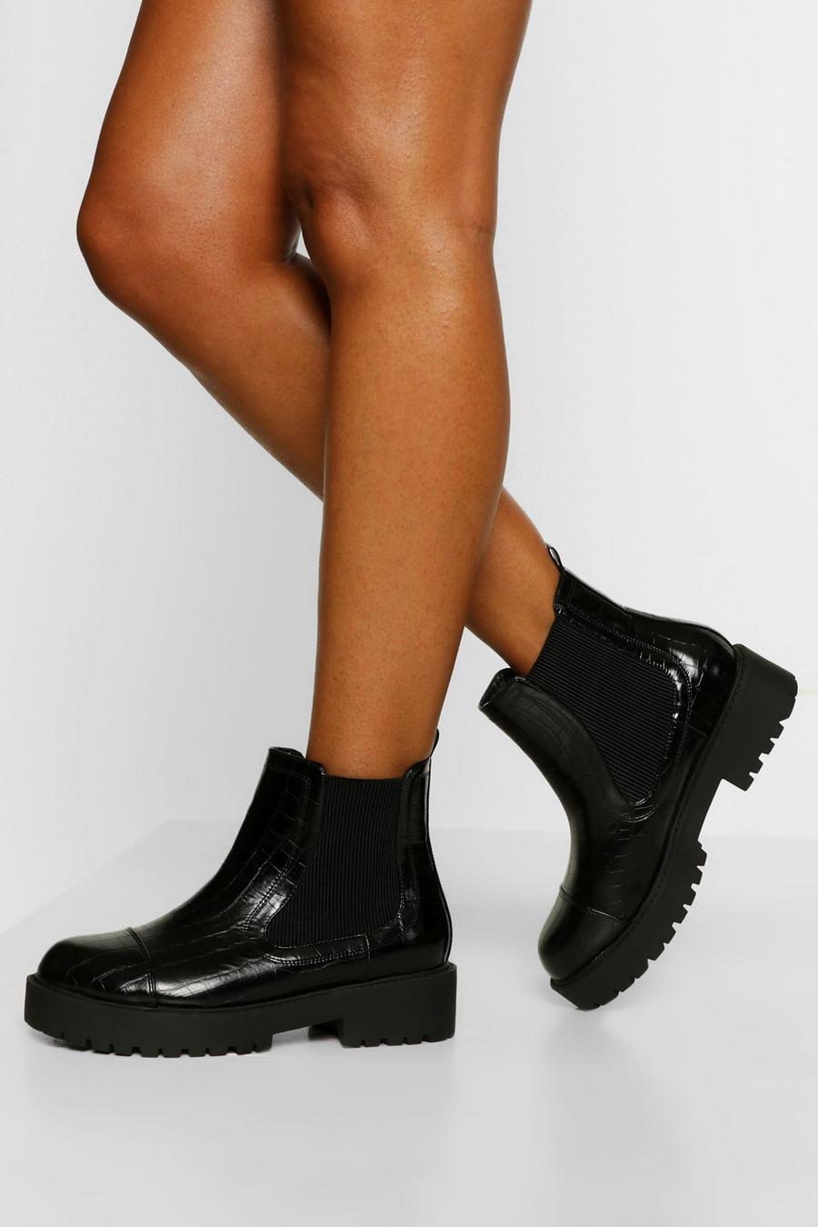 Black Wide Fit Chunky Chelsea Boots image number 1